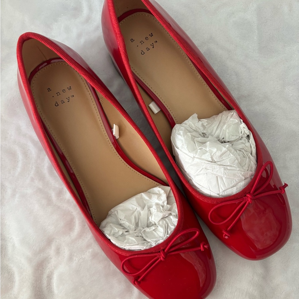 “A new day” Red Patent Bow Ballet Flats